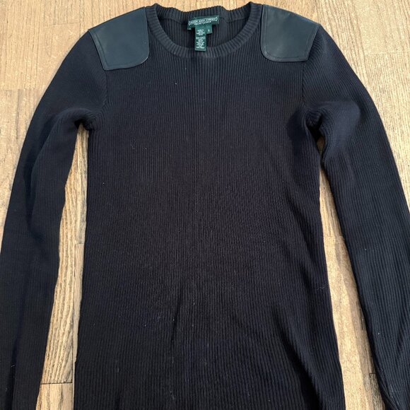 Ralph Lauren Jeans Company Women Black Sweater w leather accents S - Picture 1 of 7